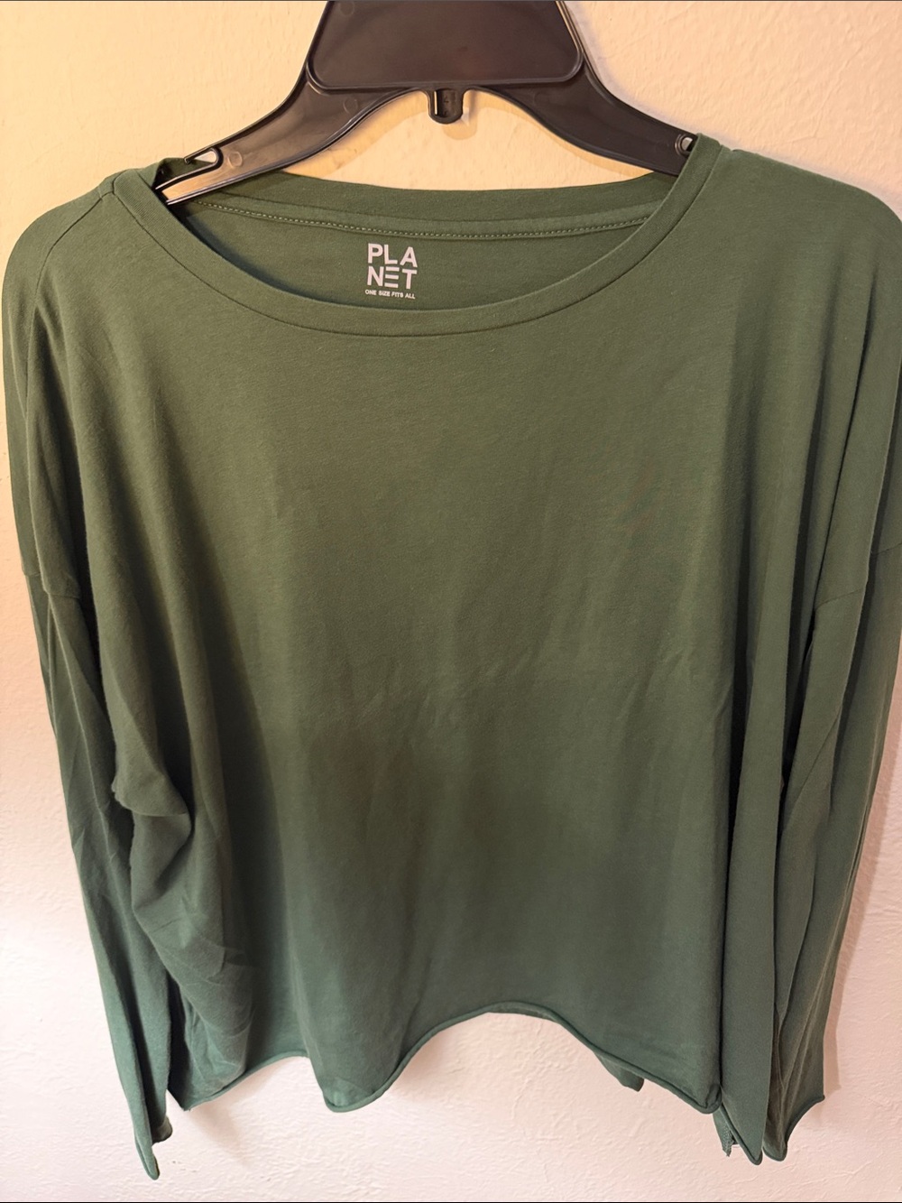Planet Olive Green Long Sleeve Crewneck Top - Relaxed Fit